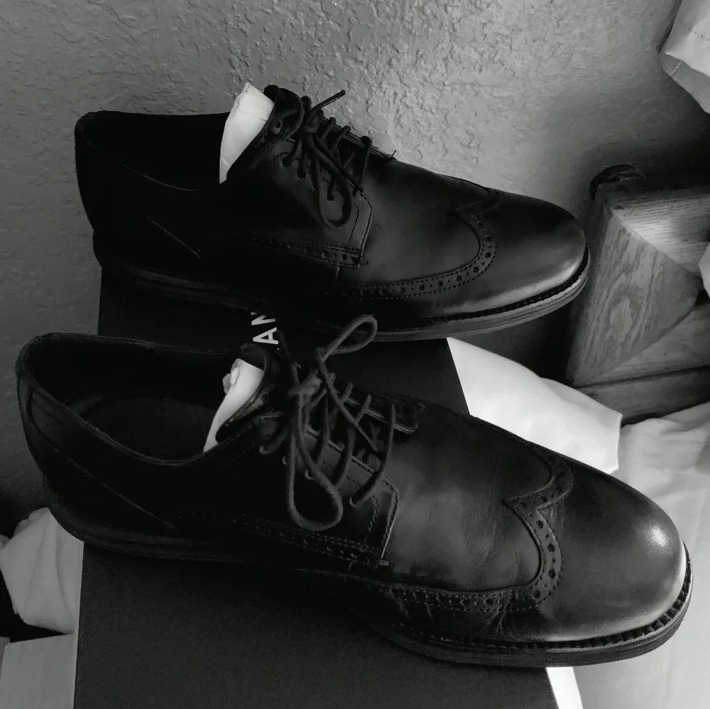 Cole Haan Black Leather Wingtip Oxfords